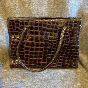 Brown faux crocodile cocktail purse